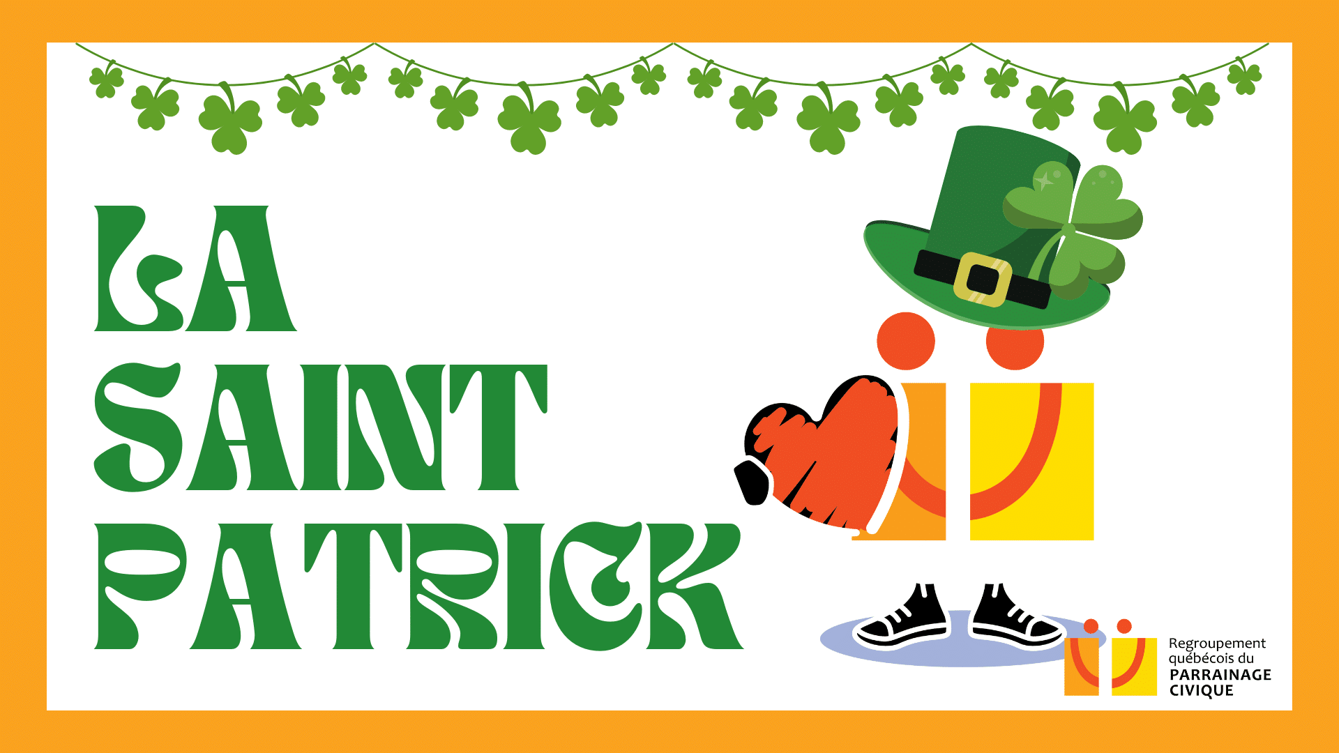 La Saint-Patrick logo avec chapeau Irlandais et trèfles